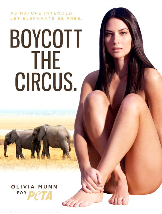 Оливия Манн в рекламе PETA: бойкот циркам!
