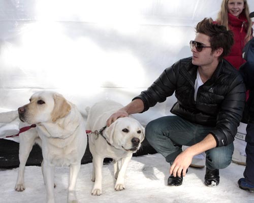 Зак Эфрон с собаками на  чемпионате по снежному поло в Аспене