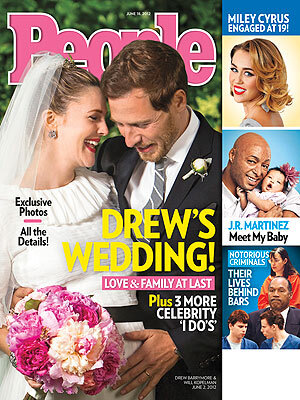 Беременная Дрю Бэрримор в свадебном платье на обложке журнала People