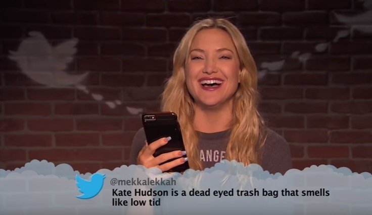 Видео: Кейт Хадсон, Зак Эфрон, Крис Эванс и другие звезды читают оскорбительные твиты о себе