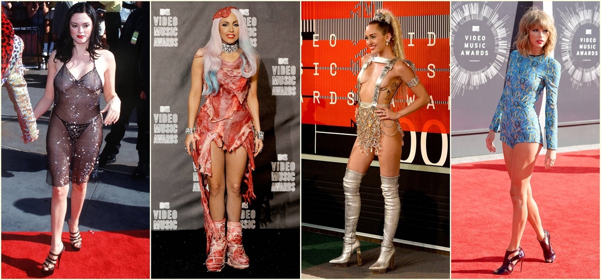 От «мясного» платья Леди Гаги до «голой» Роуз МакГоуэн: топ 10 самых запоминающихся нарядов церемонии MTV VMA