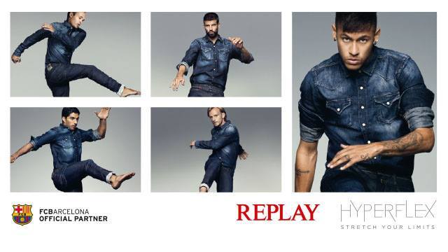 Алессандра Амбросио и футболисты ФК Барселона в рекламе джинс Replay Hyperflex