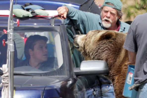 Мэтт Дэймон и Медведь на съемках фильма "Мы купили зоопарк"