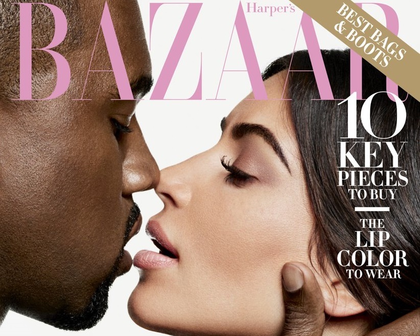 Ким Кардашьян и Канье Уэст демонстрируют страстный поцелуй на обложке Harper&#39;s Bazaar