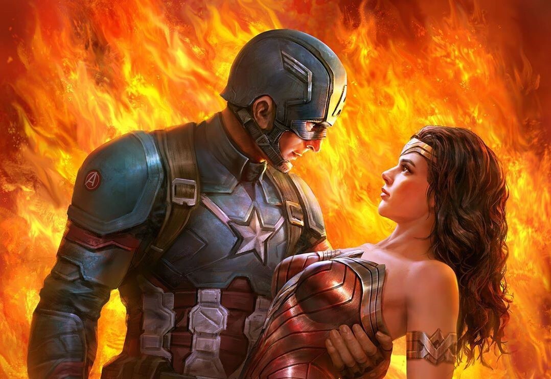 Две киновселенные пересеклись: Капитан Америка и Чудо-женщина на романтичном фан-арте 