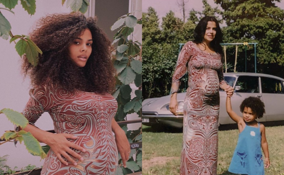 «Вылитая Моника Беллуччи»: Тина Кунаки повторила фото беременной матери в ее старом платье