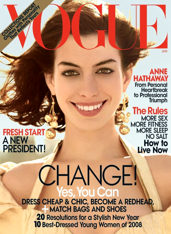 Энн Хэтэуэй на обложке Vogue UK. Январь 2009