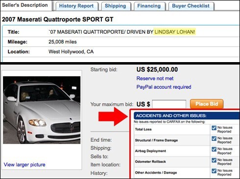 На eBay продается Maserati, разбитая Линдсей Лохан